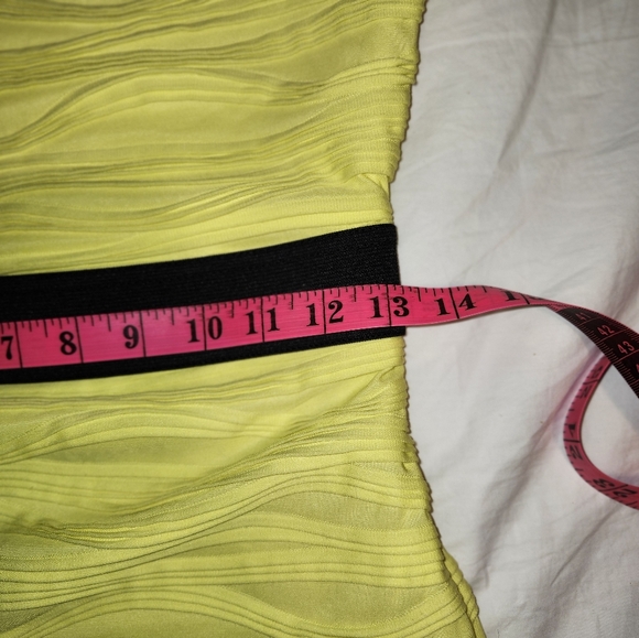 FOREVER21 Florescent yellow bodycon dress with black waist detail in size MED - Picture 12 of 15